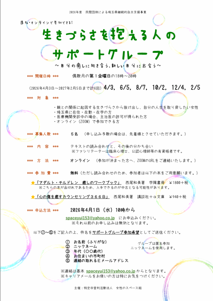 生きづらさを抱える人のサポートグループ